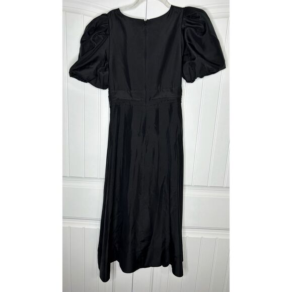 Rebecca Vallance Darlene Midi Dress Black Silk Cut Out Button Front 10 Puff - Picture 8 of 9